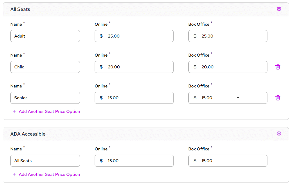 Customizable pricing tiers